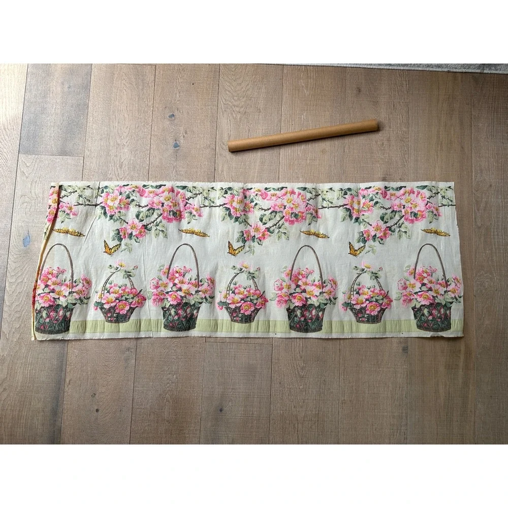 Vintage 50s Chinoiserie Paper Hand Painted Floral Basket Butterfly Wall Decor